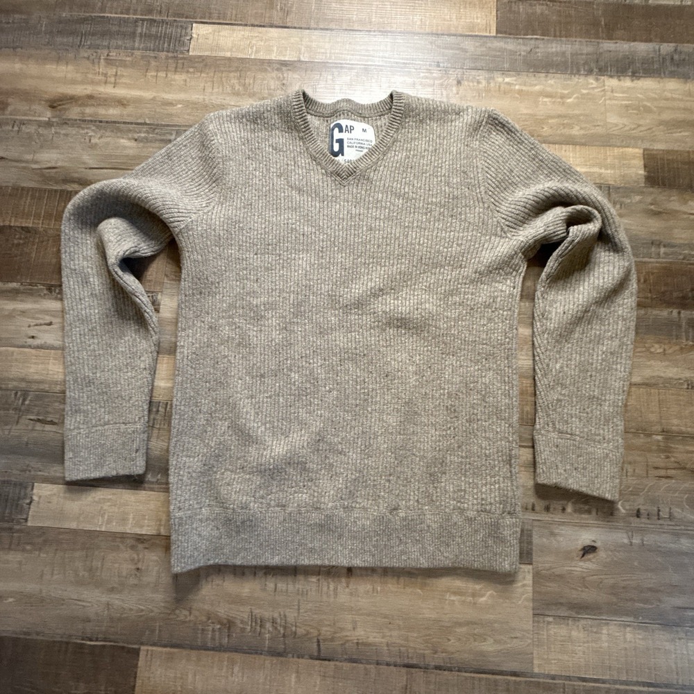 vintage 90s Gap ribbed V-neck pullover sweater Sz M Wool Blend